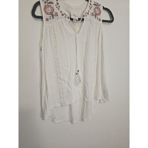 Knox Rose‎ Top White Flowy Boho Tank Feminine Crochet Detail Tassles XS Vneck - Picture 7 of 10